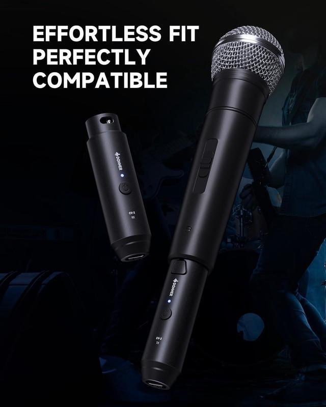 Alt view image 2 of 6 - Wireless XLR Microphone Transmitter Receiver, 2.4GHz Plug-on Wireless Microphone Adapter with 24-bit/192kHz High-Resolution for Dynamic Microphone, Audio Mixer, PA System, Camera (CV-2)