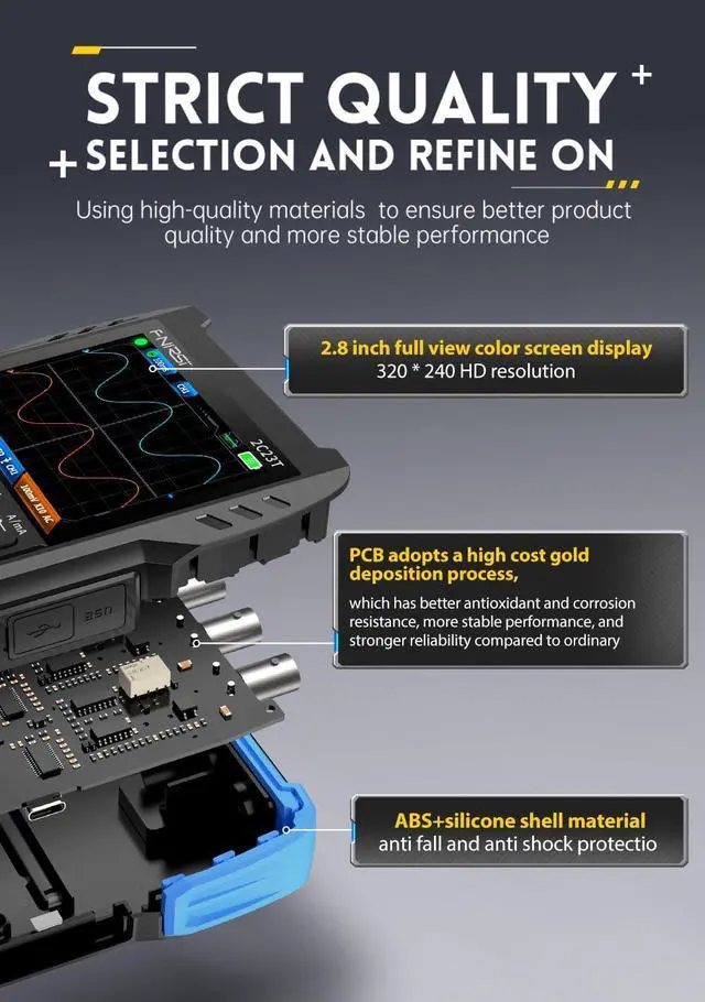 Alt view image 4 of 7 - 3 in1 Oscilloscope/Multimeter/DDS Signal Generator with 2 Channels, Automotive Oscilloscope 10MHz Bandwidth, 50MSa/s Sampling Rate, 10000 Counts, Voltage, Current