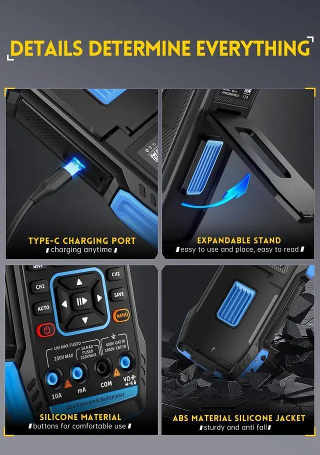 Alt view image 7 of 7 - 3 in1 Oscilloscope/Multimeter/DDS Signal Generator with 2 Channels, Automotive Oscilloscope 10MHz Bandwidth, 50MSa/s Sampling Rate, 10000 Counts, Voltage, Current