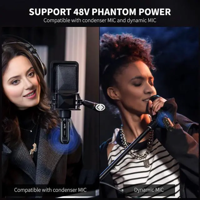 Alt view image 6 of 7 - Wireless Microphone Transmitter Receiver 2.4Ghz, XLR System, Rechargeable Adapter for Audio Mixer, Dynamic Mic, 48V Phantom Power for Condenser Mic