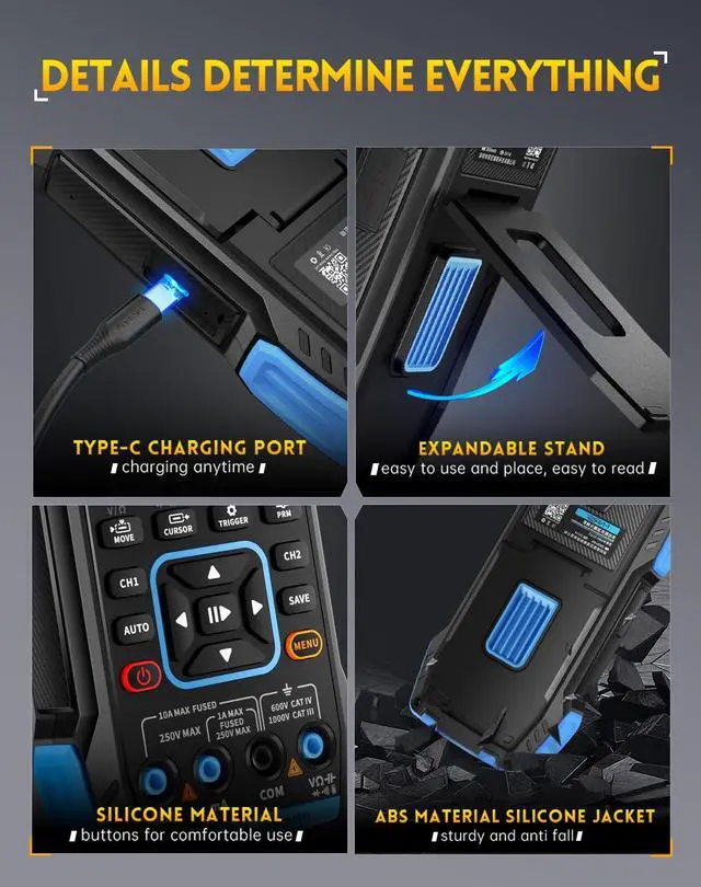 Alt view image 5 of 7 - 3 in1 Oscilloscope/Multimeter/DDS Signal Generator with 2 Channels, 10MHz Bandwidth, 50MSa/s Sampling Rate, 10000 Counts, Voltage, Current, Capacitor, Resistor