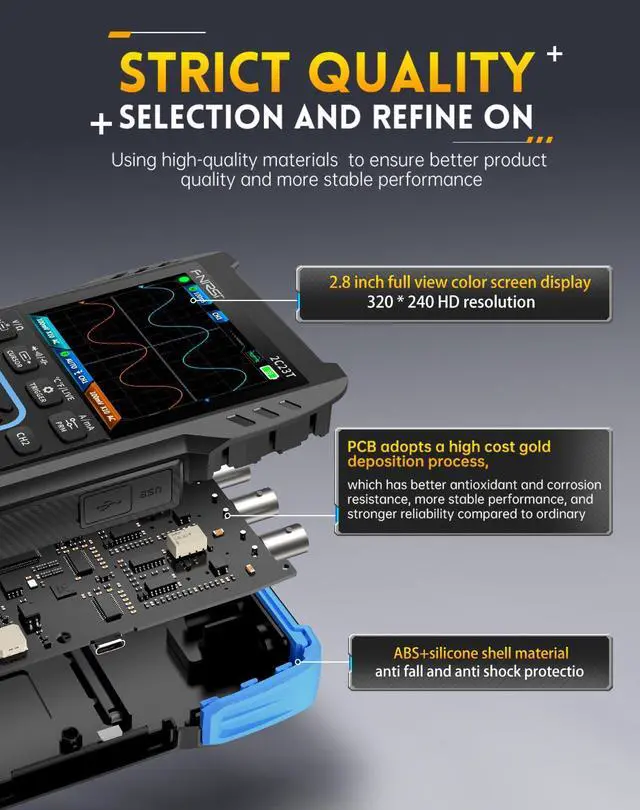 Alt view image 7 of 7 - 3 in1 Oscilloscope/Multimeter/DDS Signal Generator with 2 Channels, 10MHz Bandwidth, 50MSa/s Sampling Rate, 10000 Counts, Voltage, Current, Capacitor, Resistor