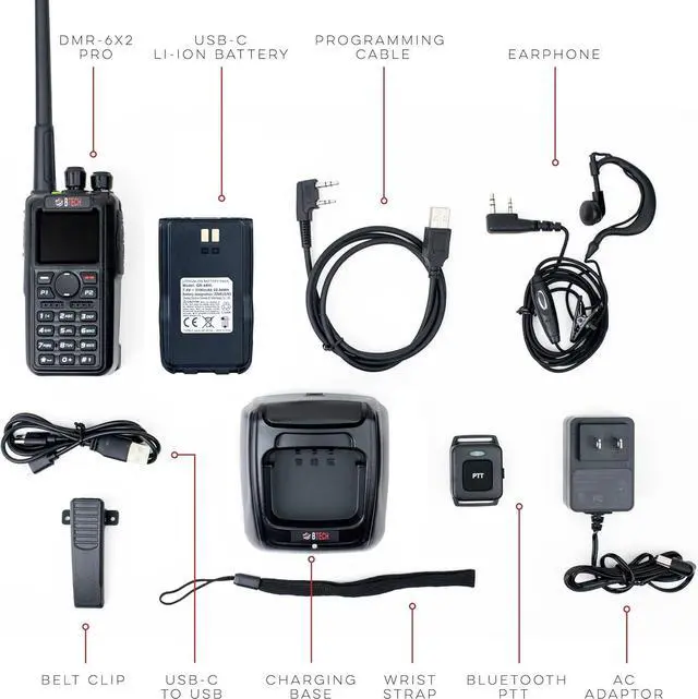 Alt view image 5 of 7 - DMR-6X2 PRO DMR & Analog Two-Way Radio (Bluetooth + GPS) USB-C Battery  7W VHF/UHF (136-174MHz & 400-480MHz), Encryption, Talker Alias, APRS, Roaming, Voice Recording, with Accessory Kit