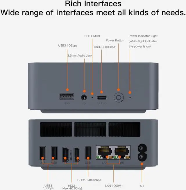 Alt view image 6 of 7 - EQR5 Mini Pc, Ryzen 7 5825U(8C/16T,up to 4.5GHz),Mini Computer with 32GB DDR4 RAM/500GB M.2 PCle3.0 SSD,Micro Pc Support 4K FPS,WiFi6/BT5.2/USB3.0/Home/Office/Game