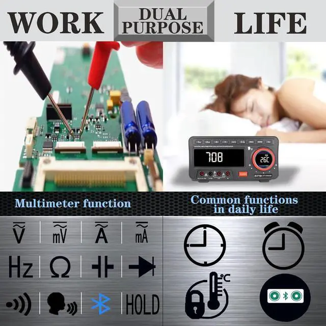 Alt view image 2 of 6 - 5566SE Digital Multimeter with Bluetooth Speaker, AC/DC Voltage Tester, Resistance, Capacitance, Temperature, Frequency Measurement, and Voice Broadcast for Home and Industrial Use