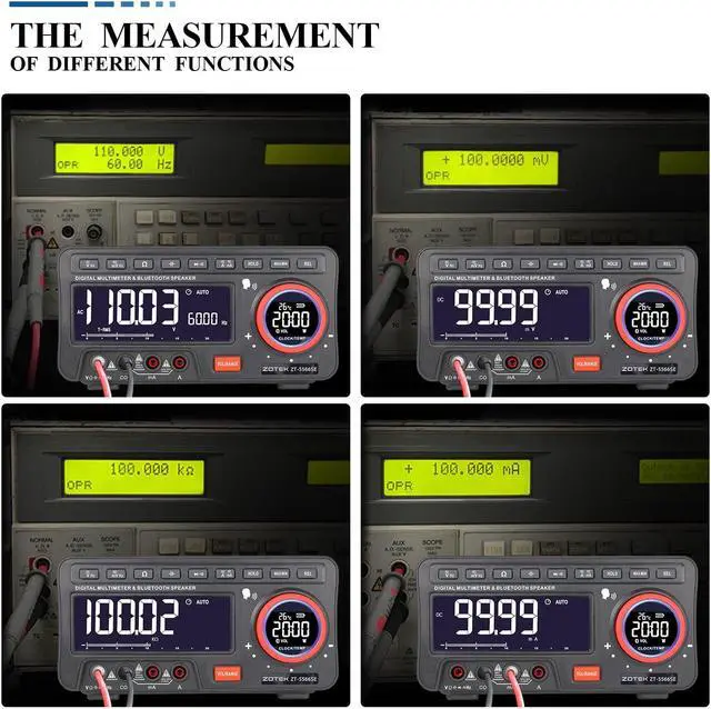 Alt view image 5 of 6 - 5566SE Digital Multimeter with Bluetooth Speaker, AC/DC Voltage Tester, Resistance, Capacitance, Temperature, Frequency Measurement, and Voice Broadcast for Home and Industrial Use