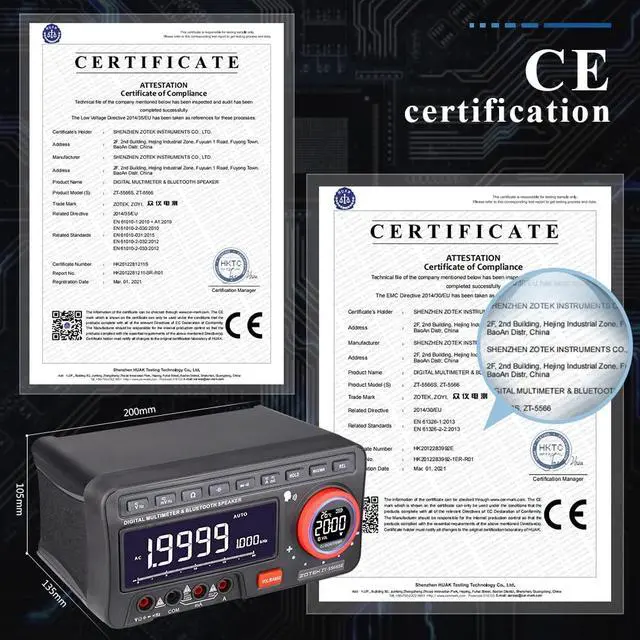 Alt view image 6 of 6 - 5566SE Digital Multimeter with Bluetooth Speaker, AC/DC Voltage Tester, Resistance, Capacitance, Temperature, Frequency Measurement, and Voice Broadcast for Home and Industrial Use
