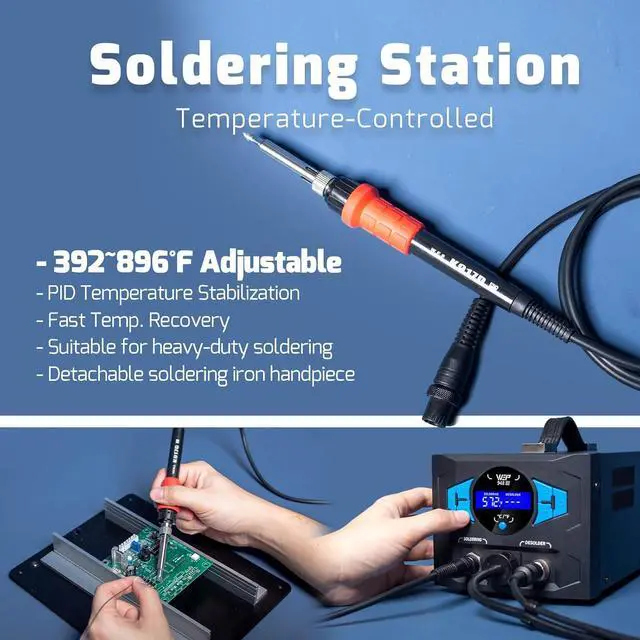 Alt view image 3 of 7 - 948-III 2-IN-1 ESD Safe Desoldering Station and Soldering Station with Desoldering Gun, Soldering Iron, Sleep Mode, Temperature Calibration with 28 Pcs Accessories.