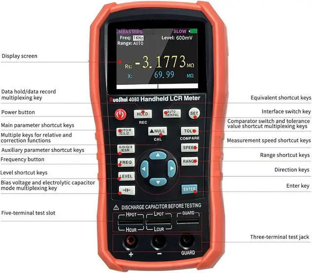 Alt view image 3 of 7 - LCR Meter 100Hz-100KHz, 0.2% Accuracy, Digital Bridge Multimeter for Capacitance, Inductance, Resistance Testing, with ESR Calibration Ideal for Engineers and Technicians (4080)