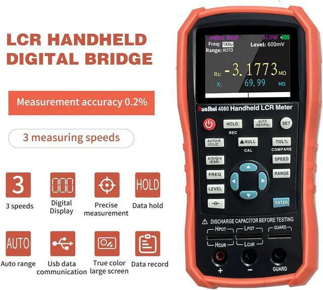 Alt view image 2 of 7 - LCR Meter 100Hz-100KHz, 0.2% Accuracy, Digital Bridge Multimeter for Capacitance, Inductance, Resistance Testing, with ESR Calibration Ideal for Engineers and Technicians (4080)