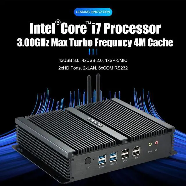 Alt view image 2 of 7 - Fanless Industrial PC, W-11 Pro Mini Computer with i7 CPU, 8GB RAM, 512GB SSD, 2xNICs, 2xHD Ports, 4xUSB 3.0, 6xCOM RS232, Metal Case