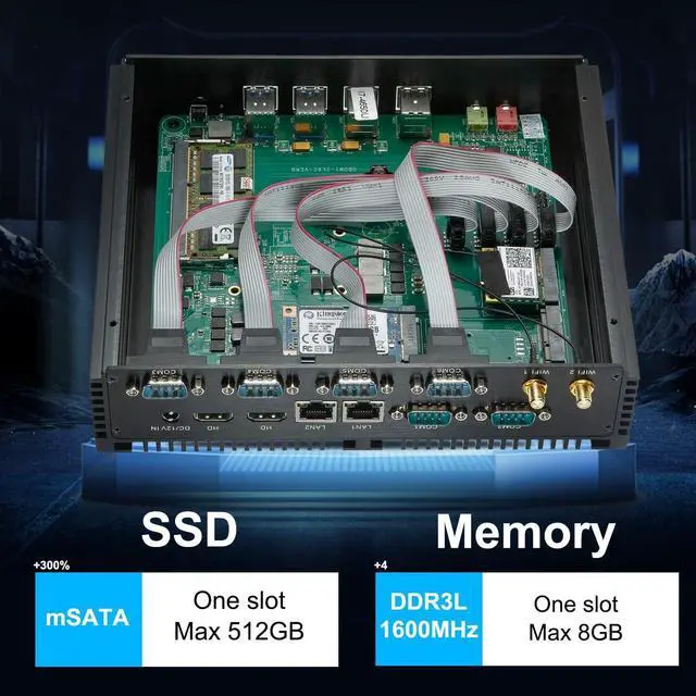 Alt view image 5 of 7 - Fanless Industrial PC, W-11 Pro Mini Computer with i7 CPU, 8GB RAM, 512GB SSD, 2xNICs, 2xHD Ports, 4xUSB 3.0, 6xCOM RS232, Metal Case