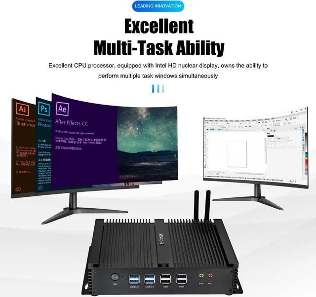 Alt view image 6 of 7 - Fanless Industrial PC, W-11 Pro Mini Computer with i7 CPU, 8GB RAM, 512GB SSD, 2xNICs, 2xHD Ports, 4xUSB 3.0, 6xCOM RS232, Metal Case