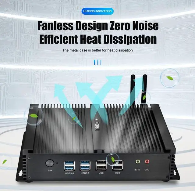 Alt view image 7 of 7 - Fanless Industrial PC, W-11 Pro Mini Computer with i7 CPU, 8GB RAM, 512GB SSD, 2xNICs, 2xHD Ports, 4xUSB 3.0, 6xCOM RS232, Metal Case