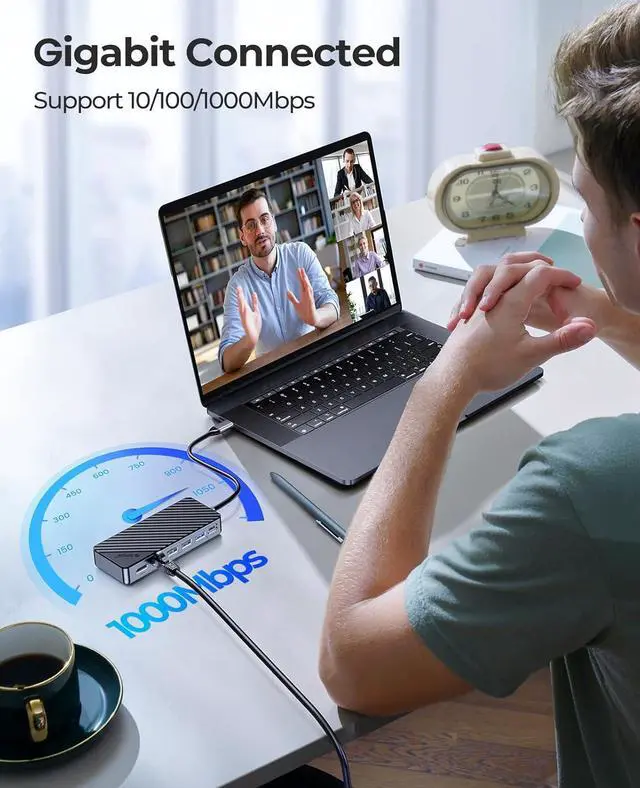 Alt view image 7 of 7 - USB-C Hub with M.2 SSD Enclosure, 8-in-1 USB C Docking Station Fits M.2 NVMe/SATA SSD, 10Gbps, 4K@60Hz HDMI, 100W PD, Ethernet - OM28PR