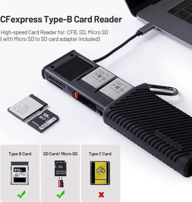 Alt view image 2 of 7 - Createmate CFexpress Type B Card Reader Case USB 3.2 Gen 2 10Gbps SD Card Reader for Photographers