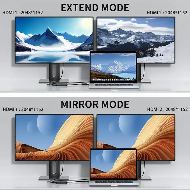 Alt view image 4 of 7 - HDMI Splitter Extended Display for Dual Monitor, Dual 2K@60Hz Universal Video Graphics USB to Dual HDMI Adapter for USB A & USB-C Adapter, Compatible with USB 4,Windows and Mac