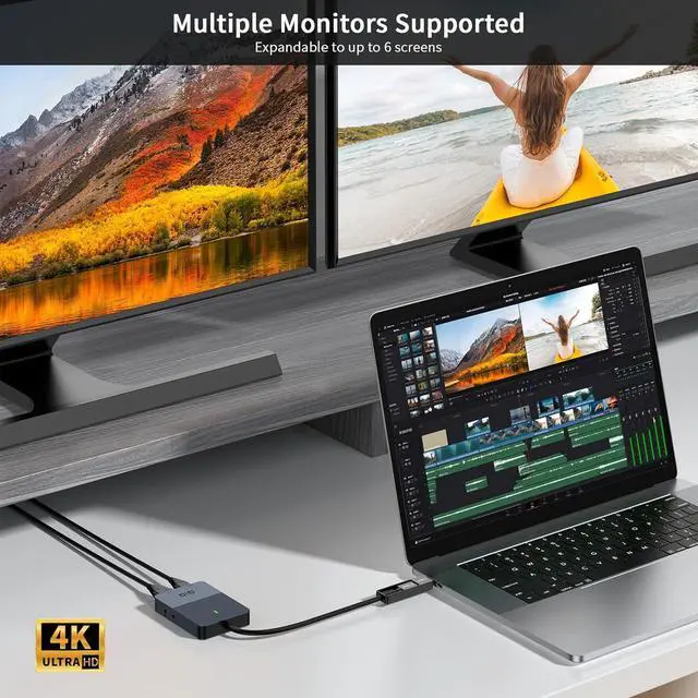 Alt view image 7 of 7 - HDMI Splitter Extended Display for Dual Monitor, Dual 2K@60Hz Universal Video Graphics USB to Dual HDMI Adapter for USB A & USB-C Adapter, Compatible with USB 4,Windows and Mac