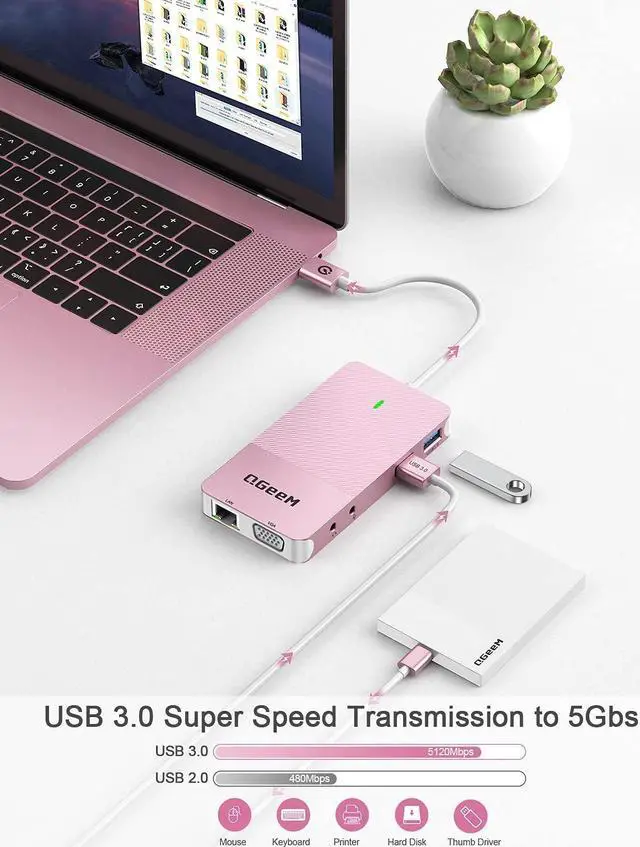 Alt view image 4 of 7 - USB 3.0 Docking Station, Triple Display USB Hub Dual Monitor, USB C Laptop Docking Station Compatible with MacBook M1 (2HDMI VGA SD TF Card Reader Ethernet Audio 2USB 3.0)