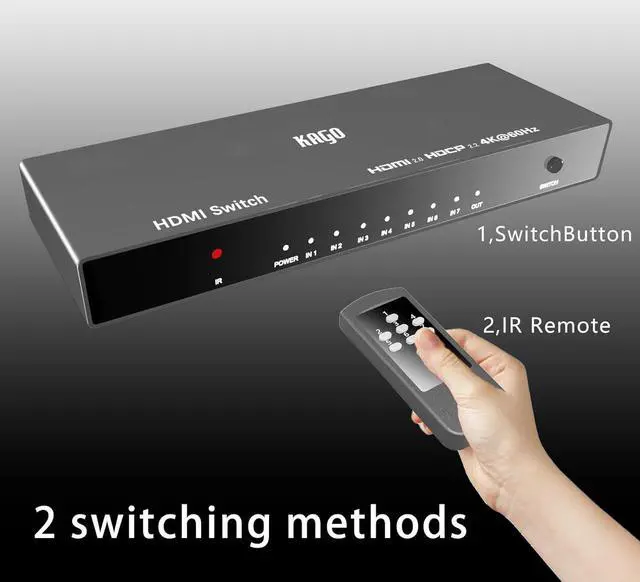 Alt view image 6 of 6 - HDMI Switch 7 in 1 Out 4K@60Hz,7 Ports HDMI Splitter with Remote,HDMI Selector Switcher Box Hub HDR HDCP 3D, Aluminum Premium Quality Compatible with PS5/4 Xbox Roku Fire Stick  TV