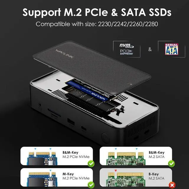 Alt view image 6 of 6 - Laptop Docking Station 3 Monitors, 13 in 1 USB Hub with 10Gbps M.2 PCIe/SATA SSD Enclosure, Expands MacBook/Mac mini (M4/M3/M2/M1), 4K@60Hz HDMI/DP, 100W PD, C/USB A, SD/TF, Gigabit RJ45 Black -