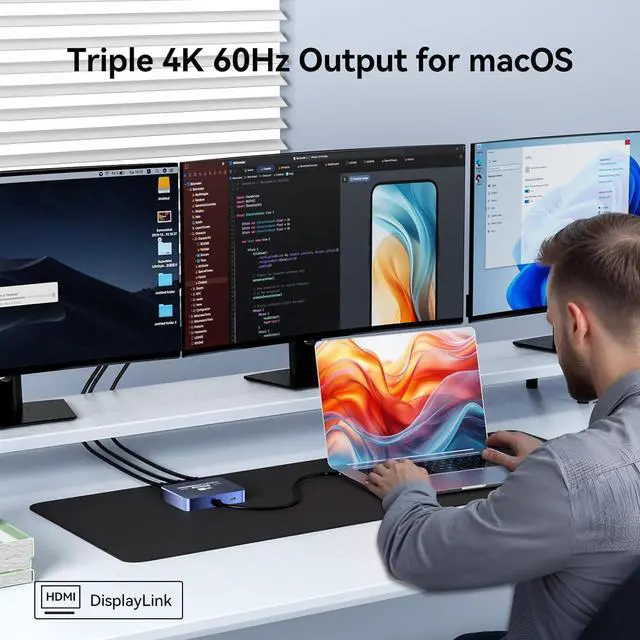 Alt view image 2 of 6 - USB-C to Triple Laptop Docking Stations  4K 60Hz DisplayLink Solution for  Mac M1/M2/M3 Compatible with Thunderbolt MacBook and iMac Driver Required