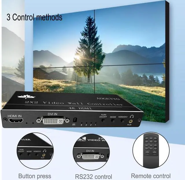 Alt view image 6 of 7 - Video Wall Controller,HDMI & DVI 4k Input Makes 4 TV Screens Into 1 Wall Display, 180° Rotate, Extra Audio, IR Remote &RS232+Button Press Control, Video Wall Controller 2x2 4k 1x2,1x3,1x4,2x1,3x1x4x1