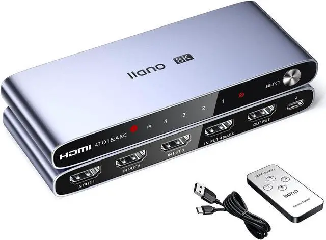 Main image of HDMI 2.1 Switch, Switcher 4K@120Hz 8K@60Hz with IR Remote, Selector 4 in 1 Out Supports CEC, HDCP2.3, 3D, HDR10+ VRR ALLM for PS5 and Xbox by DT