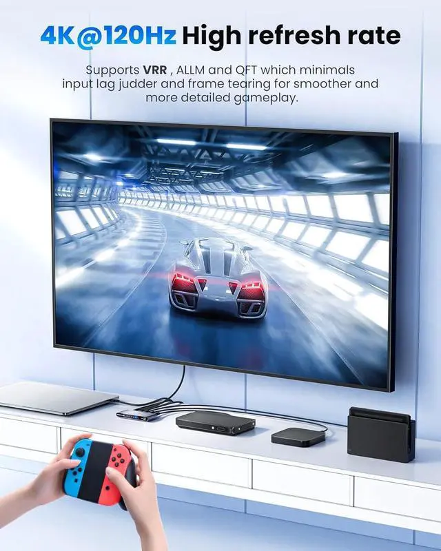 Alt view image 4 of 5 - HDMI 2.1 Switch, Switcher 4K@120Hz 8K@60Hz with IR Remote, Selector 4 in 1 Out Supports CEC, HDCP2.3, 3D, HDR10+ VRR ALLM for PS5 and Xbox by DT