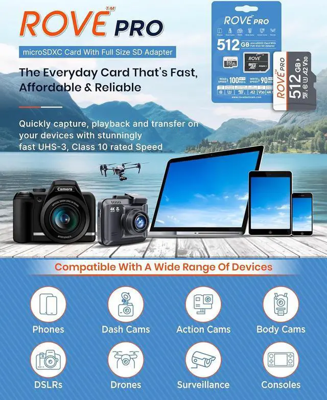 Alt view image 5 of 7 - Micro SD Card microSDXC 512GB Memory Card with Full-Size SD Adapter 100MB/s Read Speed, C10, U3, V30, 4K, A2 for Dash Cam, Android Smart Phones, Tablets, Games