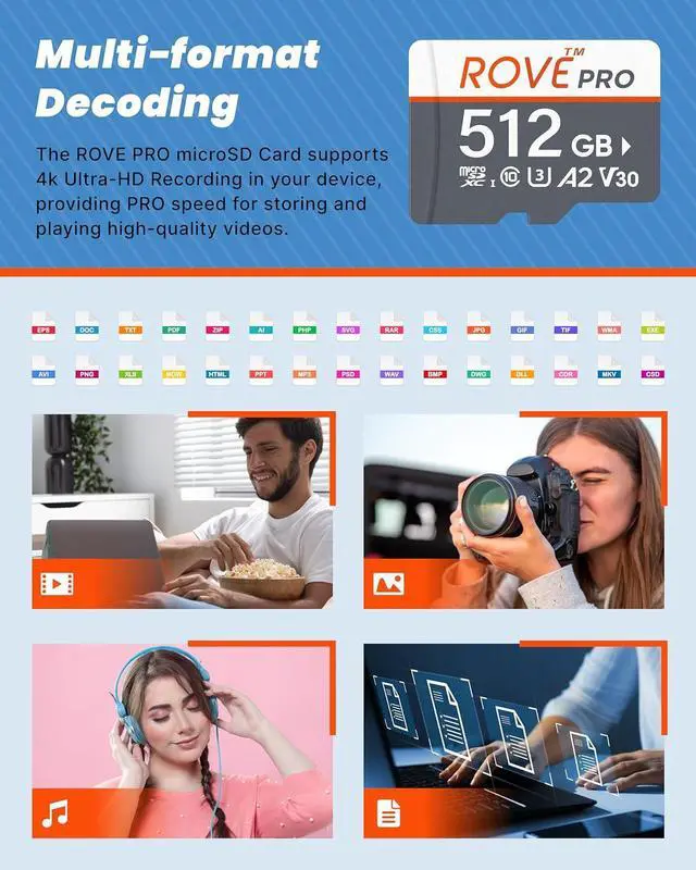 Alt view image 6 of 7 - Micro SD Card microSDXC 512GB Memory Card with Full-Size SD Adapter 100MB/s Read Speed, C10, U3, V30, 4K, A2 for Dash Cam, Android Smart Phones, Tablets, Games