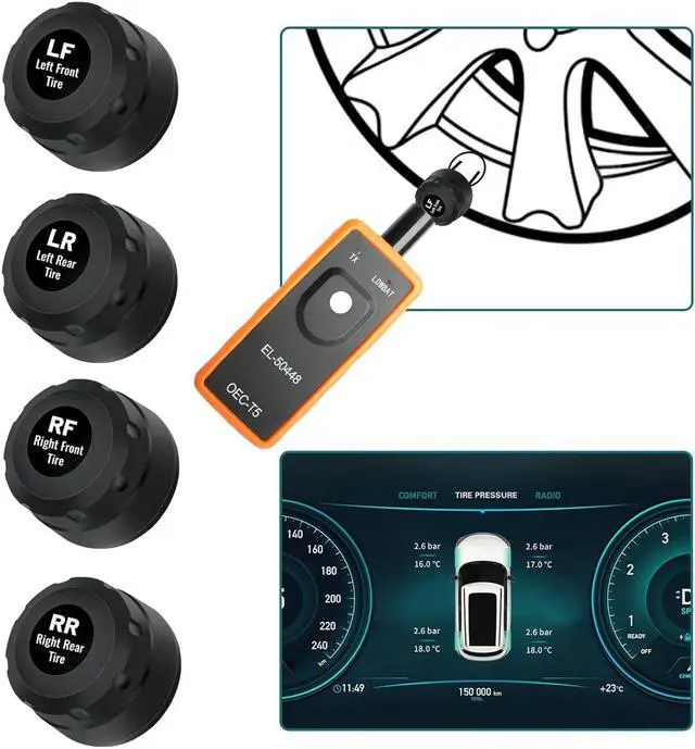 Main image of TPMS Sensor for GM Chevy Silverado Buick Cadillac GMC Pontiac, 315MHz Tire Pressure Sensor Replaces# 13598771,13598772, 4 Tire Sensors with 1 TPMS Relearn Tool, External, Easy to Install