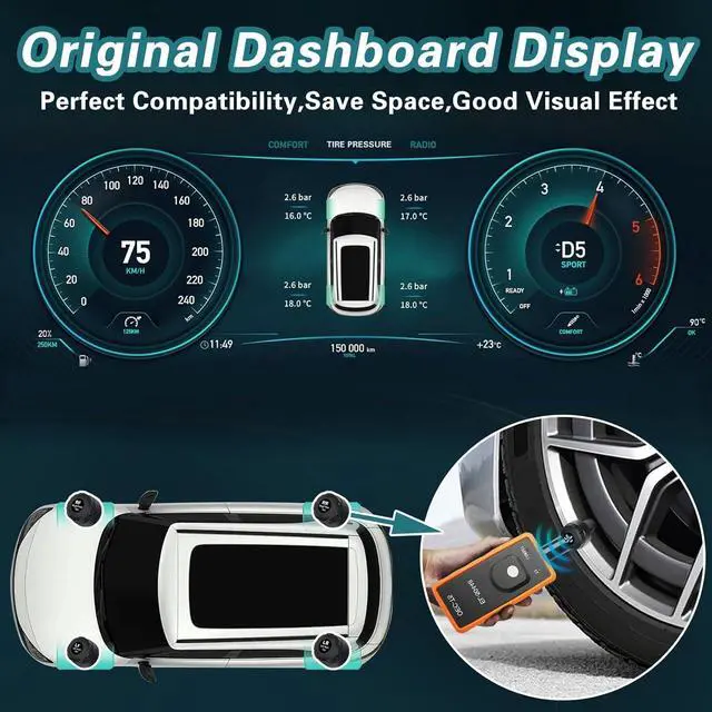 Alt view image 2 of 6 - TPMS Sensor for GM Chevy Silverado Buick Cadillac GMC Pontiac, 315MHz Tire Pressure Sensor Replaces# 13598771,13598772, 4 Tire Sensors with 1 TPMS Relearn Tool, External, Easy to Install