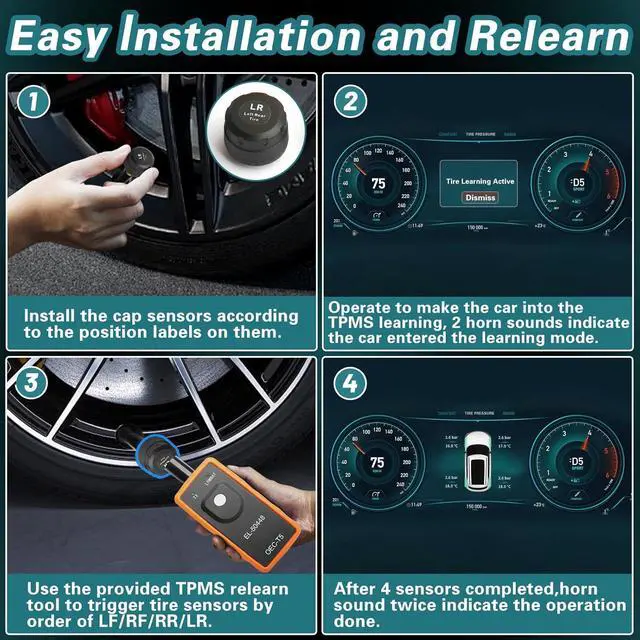 Alt view image 5 of 6 - TPMS Sensor for GM Chevy Silverado Buick Cadillac GMC Pontiac, 315MHz Tire Pressure Sensor Replaces# 13598771,13598772, 4 Tire Sensors with 1 TPMS Relearn Tool, External, Easy to Install