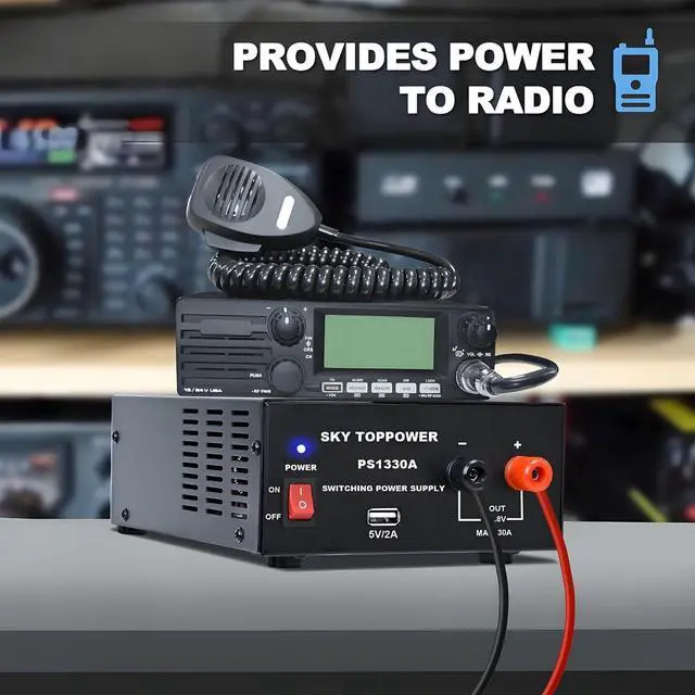 Alt view image 2 of 6 - 13.8V 30A DC Power Supply for Ham Radio,30 Amp Compact Regulated Bench Power Supply Lab Benchtop AC-to-DC Converter,Cooling Fan,5V/2A USB Interface,Powering Ham Radio, Amplifiers,Sky TOPPOWER-PS1330A