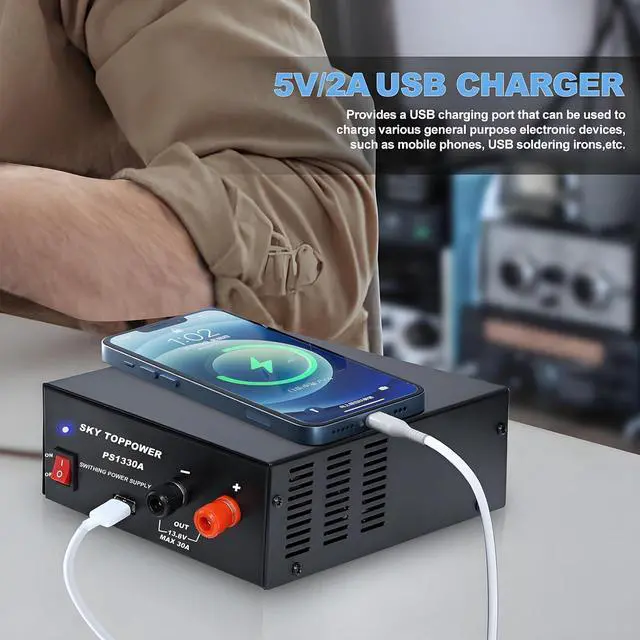 Alt view image 3 of 6 - 13.8V 30A DC Power Supply for Ham Radio,30 Amp Compact Regulated Bench Power Supply Lab Benchtop AC-to-DC Converter,Cooling Fan,5V/2A USB Interface,Powering Ham Radio, Amplifiers,Sky TOPPOWER-PS1330A
