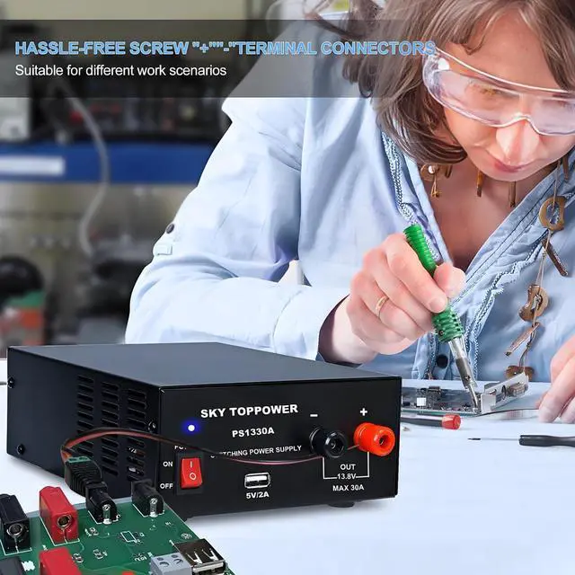 Alt view image 5 of 6 - 13.8V 30A DC Power Supply for Ham Radio,30 Amp Compact Regulated Bench Power Supply Lab Benchtop AC-to-DC Converter,Cooling Fan,5V/2A USB Interface,Powering Ham Radio, Amplifiers,Sky TOPPOWER-PS1330A