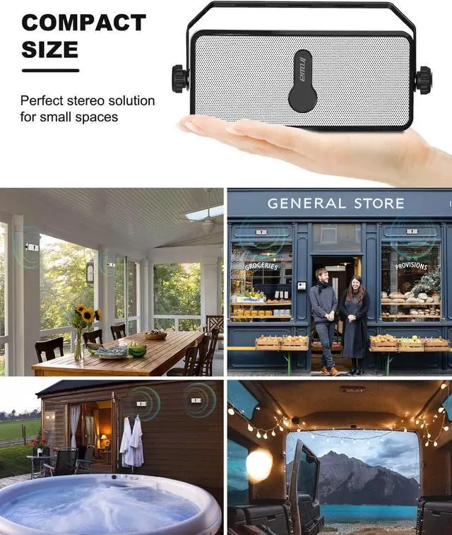 Alt view image 4 of 6 - Bluetooth Outdoor Speaker, IPX5 Waterproof Wall Mount Speaker, Wireless Sync Up to 100 Speakers, Connect Seamlessly to Phone, Computer, Echo Dot, Suitable for Patio, Porch, Gazebo, Garage, 2 PCS