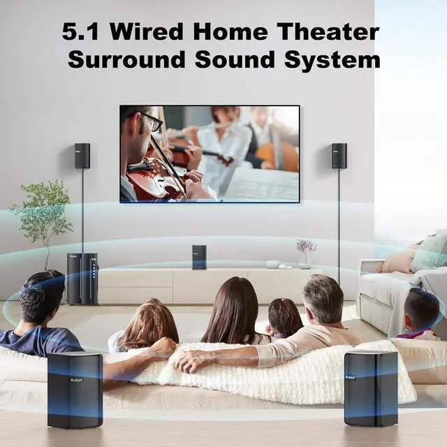 Alt view image 2 of 7 - Surround Sound Systems Home Theater System - 800 Watts Peak Power 6.5" Subwoofer 5.1/2.1 Wired Stereo Speakers Strong Bass with HDMI ARC Optical AUX Bluetooth Input