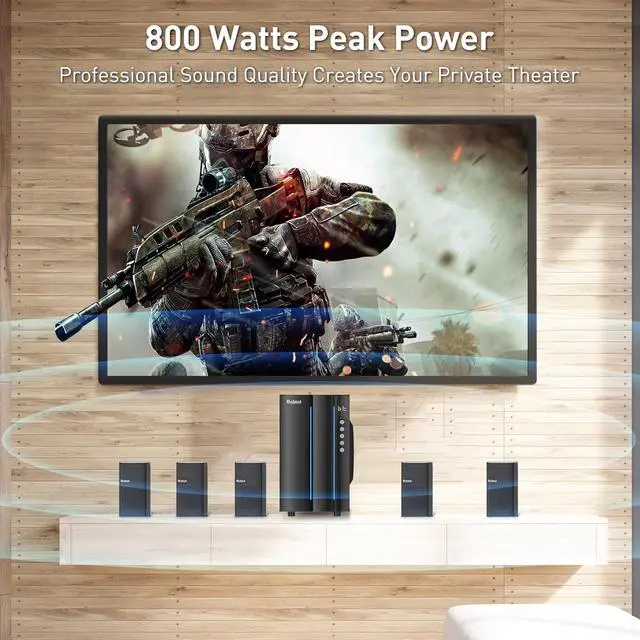 Alt view image 3 of 7 - Surround Sound Systems Home Theater System - 800 Watts Peak Power 6.5" Subwoofer 5.1/2.1 Wired Stereo Speakers Strong Bass with HDMI ARC Optical AUX Bluetooth Input