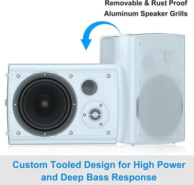 Alt view image 4 of 7 - 800W 6.5 Inch Bluetooth Outdoor Speakers Waterproof Wired with Multifunctional Amplifier Wall Mount Weatherproof Loudspeaker System for Patio Garden Poolside Home(4 Speakers,White)
