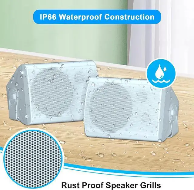 Alt view image 6 of 7 - 800W 6.5 Inch Bluetooth Outdoor Speakers Waterproof Wired with Multifunctional Amplifier Wall Mount Weatherproof Loudspeaker System for Patio Garden Poolside Home(4 Speakers,White)