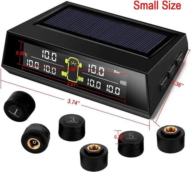 Alt view image 2 of 7 - RV TPMS Tire Pressure Monitoring System,TS200 Solar Wireless TPMS with 6 Tire External Sensors Digital LCD Display RV Auto Security Alarm for Car RV Trailer Truck Tow Motorhome