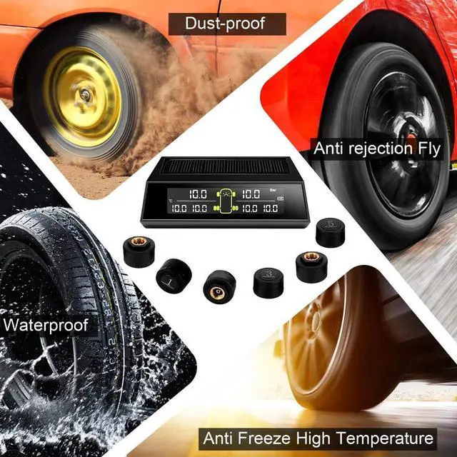 Alt view image 6 of 7 - RV TPMS Tire Pressure Monitoring System,TS200 Solar Wireless TPMS with 6 Tire External Sensors Digital LCD Display RV Auto Security Alarm for Car RV Trailer Truck Tow Motorhome