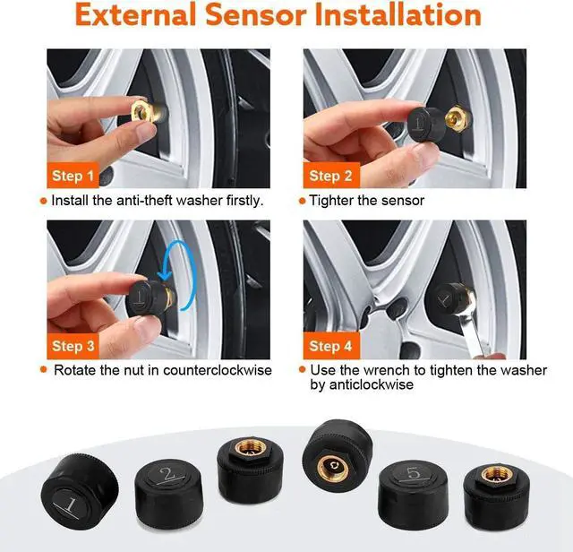 Alt view image 7 of 7 - RV TPMS Tire Pressure Monitoring System,TS200 Solar Wireless TPMS with 6 Tire External Sensors Digital LCD Display RV Auto Security Alarm for Car RV Trailer Truck Tow Motorhome