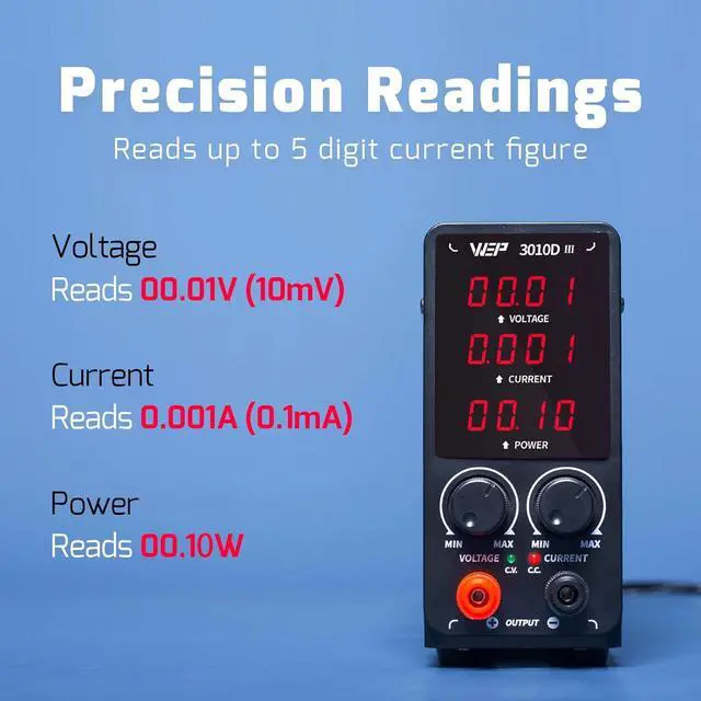 Alt view image 2 of 7 - 605D-III DC Variable Power Supply 60.00V 5.000A High Precision Bench Lab Power Supply with Alligator Clips for anodizing kit, Electroplating, arduino, breadboard
