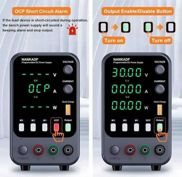 Alt view image 4 of 7 - DC Power Supply, 30V 10A Bench Power Supply with Memory Storage & RecallVariable Power Suppy with Encoder Adjustment Knob, 5V/3.6A USB Quick-Charge & OCP Short Circuit Alarm (0-30v 0-10a)