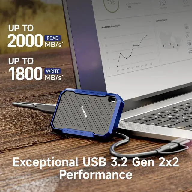 Alt view image 2 of 7 - 2TB Extreme Portable SSD, Up to 2000MB/s USB 3.2 Gen2, IP68 Water and Dust Resistance, External Solid State Drive Reliable Storage for Professionals, Creatives, and Engineers
