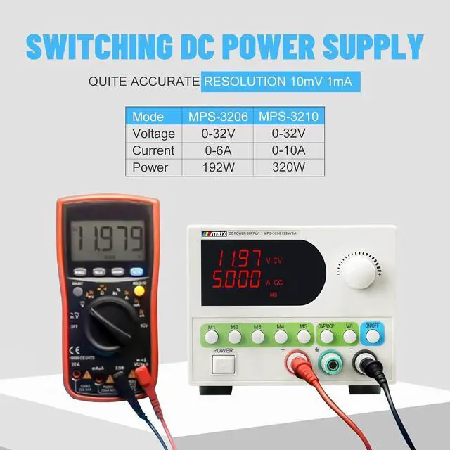 Alt view image 2 of 7 - DC Power Supply Variable, 32V 6A Adjustable Bench Power Supply 4-Digit Display 5 Sets Storage, Switching Regulated DC Lab Power Supply with Encoder Knob, Smart Fan and OCP/OVP/OTP (MPS-3206)