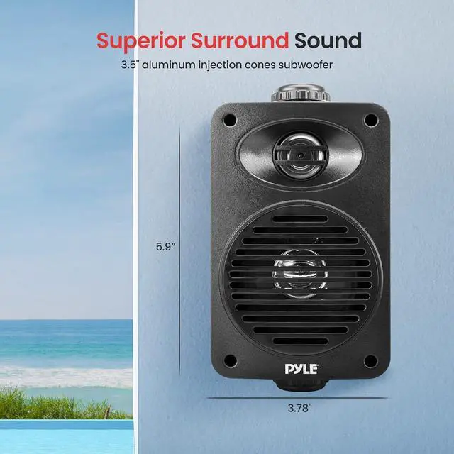 Alt view image 2 of 7 - 200 Watt Bluetooth Indoor Outdoor Speakers Pair - Dual Waterproof 3.5 2-Way Full Range Speaker System w/ 1/2 High Compliance Polymer Tweeter | Home, Boat, Marine, Deck, Patio, Poolside (White)